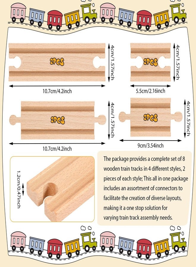 Liliful Pack of 8 Wood Train Track Expansion Packs Compatible with Most Train Tracks (2 Sizes,Mixed Straight) - Image 2